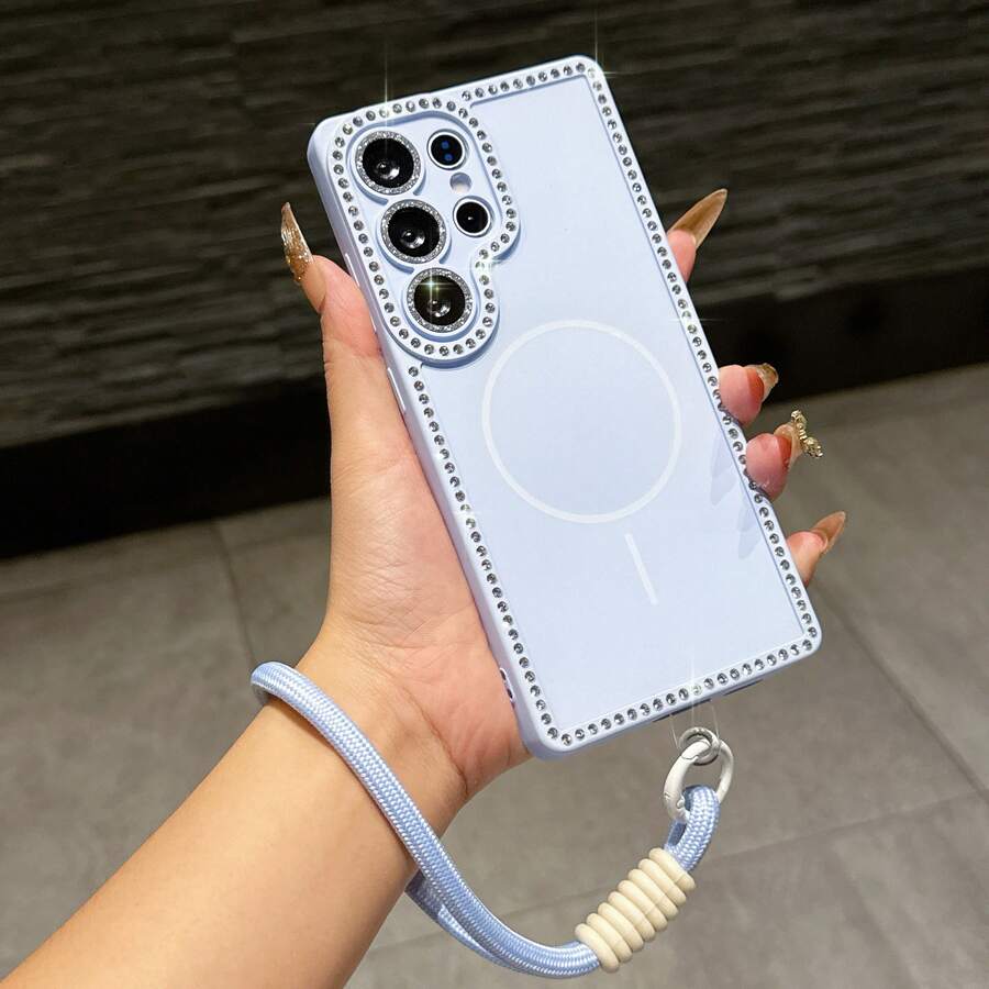 1 ốp lưng điện thoại chống rơi, có nam châm, viền pha lê đính đá, kèm dây đeo, tương thích với iPhone 17/16/15/14/13/12/11 Pro, Pro Max, S23, S23 Ultra, S24, S24 Plus, S24 Ultra, S24 FE, S25, S25 Plus, S25 Ultra - Món quà tuyệt vời cho nữ, sinh nhật, ngày Valentine. Ốp điện thoại thời trang. - màu xanh nhạt - Xem 1