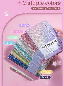 1本A5笔记本，星空图案装订带，PU皮革封面，商务办公笔记本，带笔插和松紧带 - A5 - 查看 2