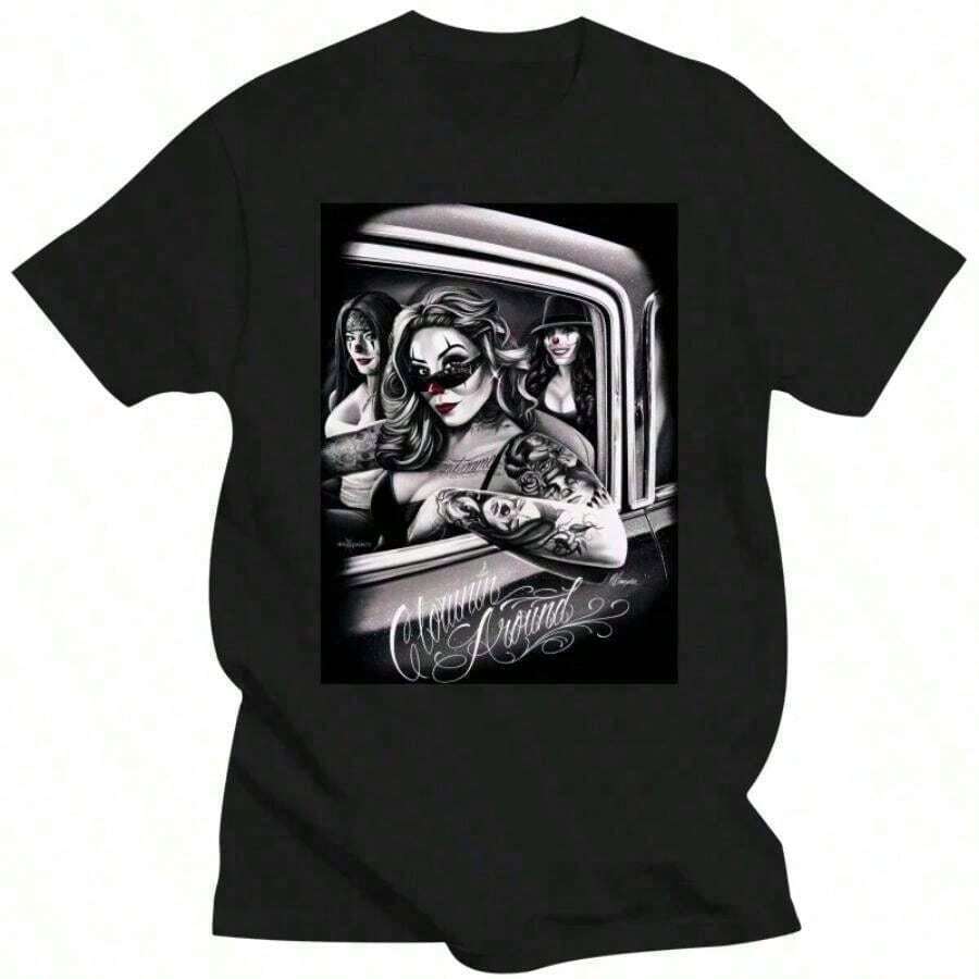 Around Chola Lowrider Chicano DGA Art T-Shirt Custom T-Shirts Men's Clowning OveSporty Casual Wear,Athleisure,Streetwear,Comfortable & Soft,Breathable Fabric,Lightweight,Relaxed Fit,Classic Design,Timeless Style,Summer Outfits For Women,Spring Outfits For Women,Summer Clothes,St Patricks Day Women,Spring,Spring Break Outfits,Spring,Vintage Women Clothes,Summer Tops For Women,Tops For Women,Tops Women Clothes,Spring Clothes,Cute Tops Women,Cute Tops Women,Vacation Outfits Women,Summer Outfits For Women,Summer Outfits,Beach Outfits - Black - View 1
