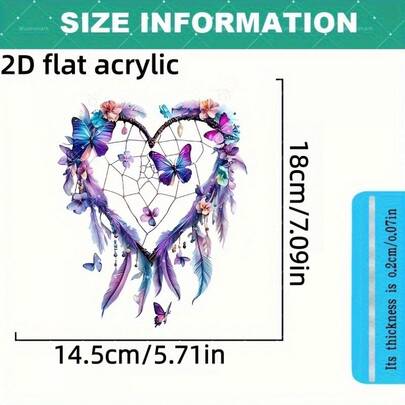 2D 平面紫色心形捕梦网，亚克力悬挂式窗户装饰，亚克力阳光捕捉器，卧室、门廊、花园墙面装饰，创意生日礼物，节日礼物