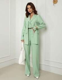 Women's Premium Blazer And Pants Set - Mint Green - View 1