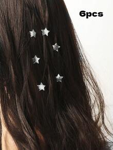 10个星形编织发夹，金色金属质感珠子发夹，发饰（1个/6个/10个装），夏季，假日，旅行 - 銀色 - 查看 6
