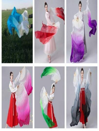 1 chiếc quạt cầm tay dài, nhẹ, màu ombre, mỏng như cánh ve sầu, làm bằng lụa giả, dài 120cm/47.24in, quạt biểu diễn múa, quạt lụa nhân tạo, quạt tập luyện biểu diễn kiểu Trung Quốc, quạt múa vuông, thích hợp làm đạo cụ biểu diễn cá nhân và nhóm trên sân khấu, quạt múa bụng.