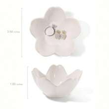 White Lotus Leaf Shape Ring Jewelry Dish HolderSmall Trinket Jewelry Tray Decorative Jewelry Plate Bowl Key Bowl Birthday Engegament Gifts For Women Friends Ceramic - Kiln effect White - 查看 3