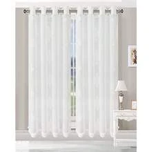 Superior Quality Lightweight Embroidered Damask Sheer Stainless Grommets Window Treatment Curtain Panel Set of 2 52" x 108" - White - Blanco - Ver 6