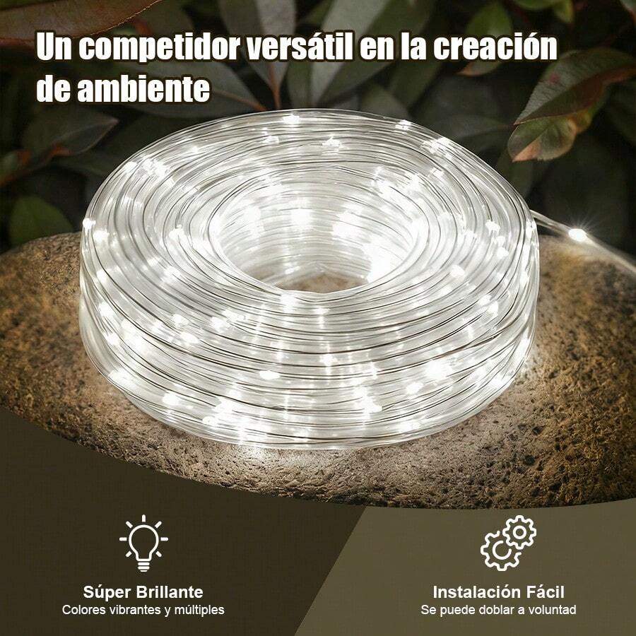 Luces de Tubo LED Impermeable de 10 Metros, Luces de Cadena LED Decorativas con 8 Modos de Parpadeo y Controlador con Memoria, Disponibles en Multicolor, Blanco Cálido y Blanco, PVC Resistente Sin Enredarse, Bajo Consumo Energético y Alta Luminosidad, Resistente al Agua, Viento, Sol y Nieve para Uso Interior y Exterior, Ideal para Decoración Navideña, Fiestas, Patio, Jardín, Camping y Hogar, Regalo Perfecto para Festivales