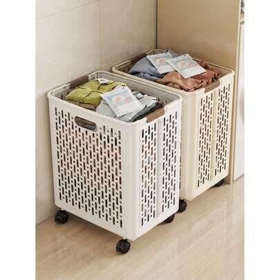 Large Modern Foldable Portable Multifunctional Plastic Laundry Basket, Laundry Basket, Storage Basket, Organizer Basket, Uncovered Foldable Design, Ceramic White Portable Storage Basket, Suitable For Clothes And Miscellaneous Items