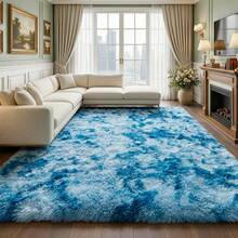 Trendcylala Soft Modern Indoor Large Shaggy Area Rug, Plush, Non-Slip, Not Easy To Shed Hair, Home Decorative, Suitable For Bedroom, Living Room, Dining Room, Dorm, Accent Floor Carpet ,Room Decor, Tie-Dye Peacock Blue - 紮染孔雀藍 - 查看 12