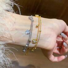 1 pieza Pulsera con colgante de corazón de circonita artificial chapada en oro de 18K - Pulsera de corazón - Ver 1