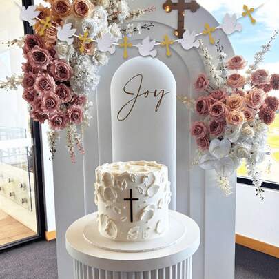 Dove And Cross Banner - God Bless Easter Party Golden Glitter Wreath Decoration