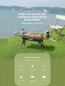 1 SET Outdoor Charcoal Grill, Foldable BBQ Rack, Portable Charcoal Grilling Tool For Camping And Picnic, Outdoor And Home Use, Camping Supplies - Multicolor - View 4