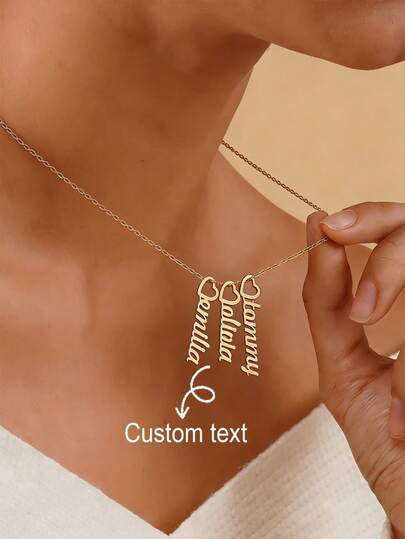 1 chiếc dây chuyền khắc tên theo yêu cầu, bằng thép không gỉ, khắc tên gia đình từ 1-4 người, mặt dây chuyền hình trái tim, trang sức tùy chỉnh để đeo hàng ngày, quà tặng sinh nhật cho mẹ, bạn gái, lễ tốt nghiệp, Giáng sinh, Ngày Valentine.