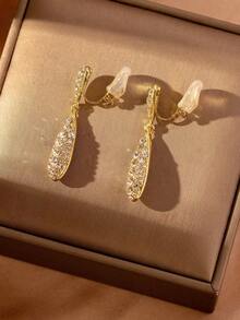 1pair No Piercing Rhinestone Water Drop Clip-On Earrings, Personalized Fashion Jewelry For Women, Birthday Gift - 黃金 - 查看 5