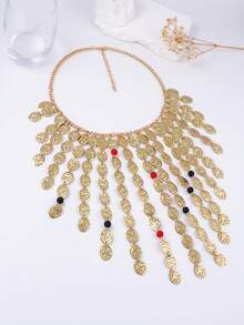 1 pieza Collar con colgante de círculo geométrico de metal y borla, estilo punk de lujo para mujer - Collar de borlas exageradas - Ver 3