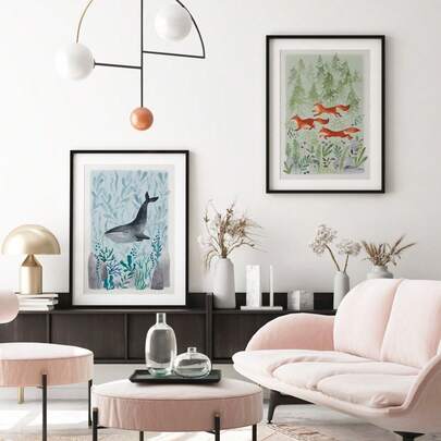 1 X Whale, Fox And Underwater Forest – Nordic-Style Canvas Art Print For Nurseries/Bedrooms, Children's Art, Modern Wall Art, Poster; Available With Optional Frame