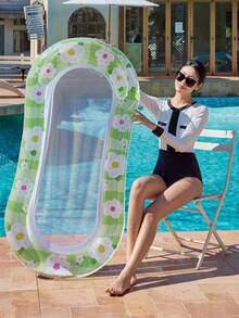 1pc Inflatable Floating Lounger Chair With Floral Elements, Includes Headrest, Made Of PVC Material, Suitable For Water, Beach, Pool, Theme Parties, Inflatable Water Floats, Water Resting Bed, Pool Floating Accessories, Requires Separate Air Pump Purchase - Sequined Flower Floating Bed - View 7