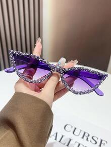 1 Pair Of Fashionable Shiny Rhinestone Cat Eye Glasses, Unique Candy Color Fashion Street Style Glasses, Suitable For Daily Wear, Women's Fashion Glasses, Women, Autumn And Winter Outfits, Beach Accessories, Vintage Y2K Basic Glasses, Business Casual Gift, Perfect For Daily Wear, Seaside, Beach, Vacation, Walking, Shopping, Driving, Street Photography, Valentine's Day, Summer Beach Vacation, Outdoor Activities, Travel - Color Frame Color - View 1