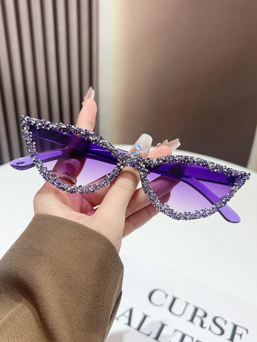 1 Pair Of Fashionable Shiny Rhinestone Cat Eye Glasses, Unique Candy Color Fashion Street Style Glasses, Suitable For Daily Wear, Women's Fashion Glasses, Women, Autumn And Winter Outfits, Beach Accessories, Vintage Y2K Basic Glasses, Business Casual Gift, Perfect For Daily Wear, Seaside, Beach, Vacation, Walking, Shopping, Driving, Street Photography, Valentine's Day, Summer Beach Vacation, Outdoor Activities, Travel - Color Frame Color - View 1