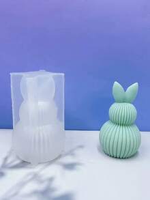 1 pieza Nuevo molde de silicona con forma de conejo a rayas, molde de silicona para hacer velas con forma de conejo lindo, molde de resina epoxi para decoración/regalo del hogar, molde de silicona decorativo artístico para yeso - A-blanco - Ver 1