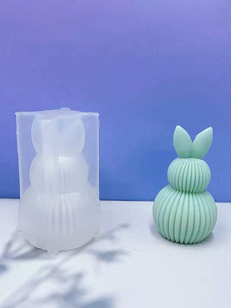 1 pieza Nuevo molde de silicona con forma de conejo a rayas, molde de silicona para hacer velas con forma de conejo lindo, molde de resina epoxi para decoración/regalo del hogar, molde de silicona decorativo artístico para yeso - A-blanco - Ver 1