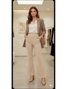 Women's Flared Pants With Side Pockets, Wide Waistband, Fabric With Plenty Of Elastane And Super Comfortable, Ideal For Various Occasions. - 淺褐色的 - 查看 2