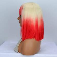 短款波波头合成假发，卷刘海，100%耐热纤维，适合角色扮演和派对。 - 粉色 - 查看 6