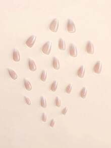 Instantly Upgrade Your Look With Nail Stickers, 24pcs Short Almond-Shaped Nude Ombre Glossy Fake Nails, 1 Nail File And 1 Nail Glue Tape Set - Multicolor - View 4