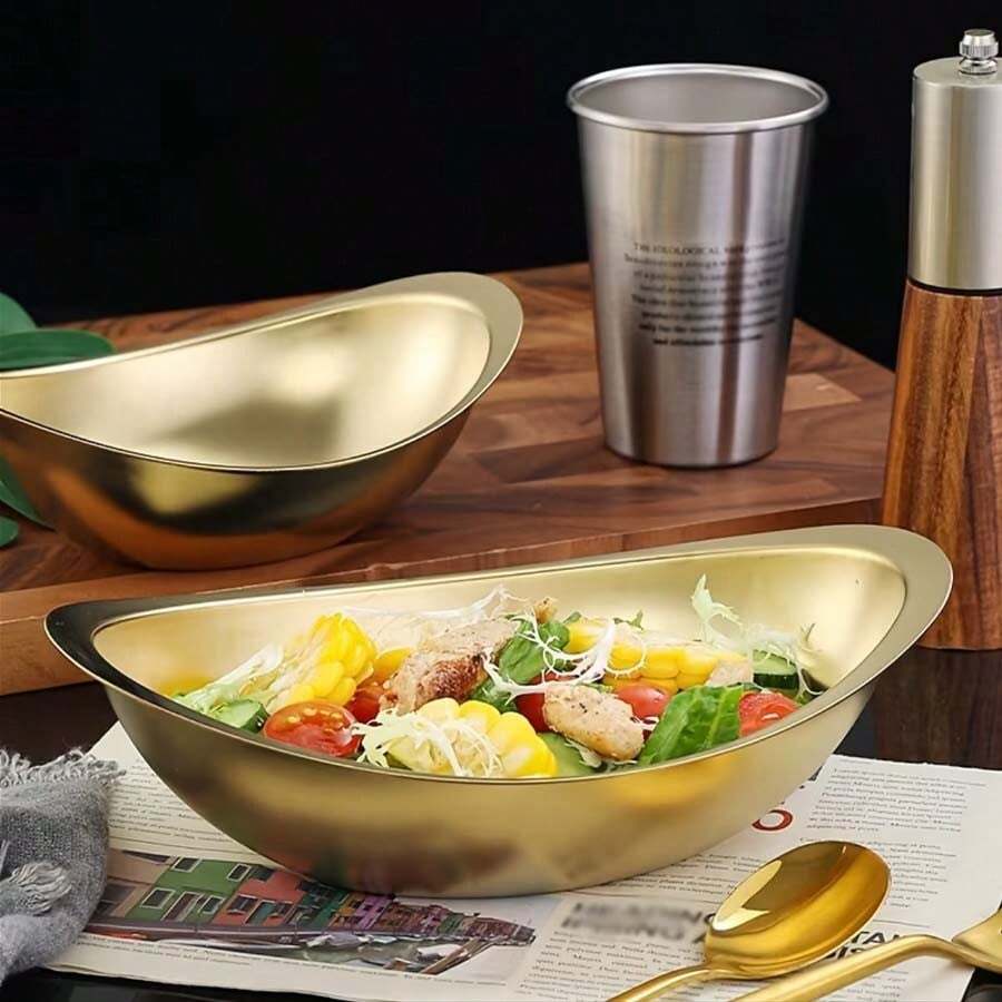 创意元宝碗 304不锈钢韩式小吃碗 烹饪碗 加厚金色水果碗 甜点碗 船形沙拉碗 - 彩色 - 查看 1