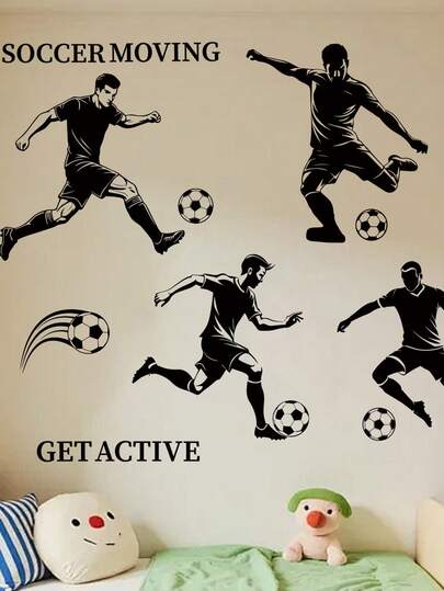 Football Player Wall Sticker, Sports Silhouette Wall Decal Removable Vinyl Sticker, Suitable For Bedroom, Kids Room, Game Room, Home Decor