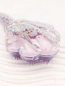 1pc Cartoon Transparent Foam Glitter Anti- Curl Enhancing Massage Hair Comb, Portable Shell Comb - Multicolor - View 4