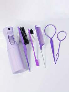 7pcs/6pcs Kids Hair Comb And Spray Bottle Set (6.8oz/200ml), Continuous Fine Mist Spray Bottle, Suitable For Adults And Girls Hair, Fun Combs, Rat Tail Comb, Edge Comb, Perfect For Hair Styling And Barbers - Multicolor - View 2