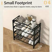 4-Tier Stackable Shoe Rack, Household Storage Organizer, Free Standing Shelf For Entryway, Bedroom And Closet, Holds Multiple Pairs Of Shoes, Space-Saving Shoe Storage Shelf - 黑色 - 查看 10