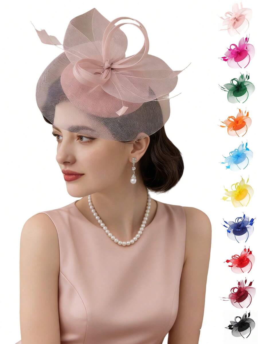 1 chiếc mũ cài tóc nữ kiểu Kentucky Derby, mũ dự tiệc trà, mũ lưới cài hoa và lông vũ, phụ kiện đội đầu cho đám cưới và tiệc cocktail. - Nhiều màu - Xem 1
