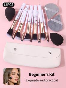 15pcs Premium Makeup Brush Set With Travel Case, Foundation Brush, Makeup Sponge Sponge, Essential Daily & Travel Makeup Tools - Multicolor - View 4