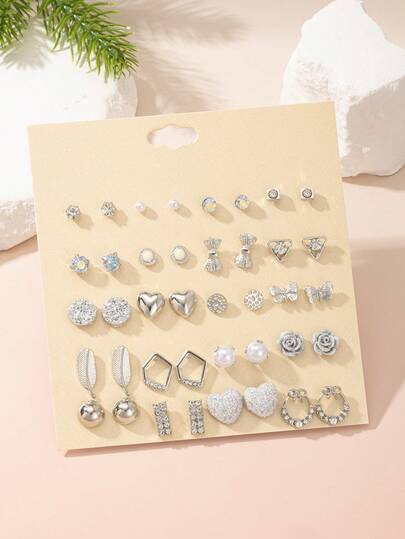 20 Pairs Of Irregular Geometric Cute Flower-Shaped Heart-Shaped Butterfly Multi-Element Earrings. Suitable For Daily Wear, Casual Outings Or Parties. Fashionable Ladies' Exquisite Earrings.