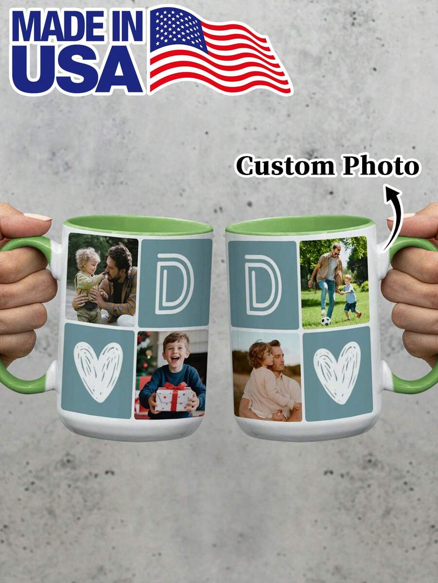 1pc 11oz Photo Mug For Dad, Father's Day Mug, Multiple Photos Can Be Customized, A Birthday Gift For Dad, Customized Family Mug, A Water Mug Exclusive To Dad, A Photo Memento Gift, Anniversary Gift. - Style 4 - View 1