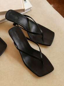 Sandal cao gót quai ngang mũi vuông kiểu Pháp, dép xỏ ngón gót thấp, mẫu mới mùa hè. - màu đen - Xem 1