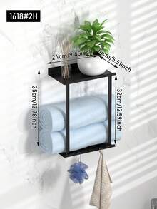 1pc No Drill Towel Rack - Self-Adhesive Towel Rack With Shelf, Bathroom Towel Rack, Can Be Stuck On Bathroom Wall - Black - View 14