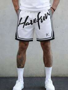 Men's Summer Sports Shorts, Basketball Drawstring Elastic Mesh Quick-Dry Knee-Length Shorts - White - View 3