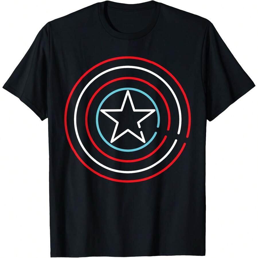 Er Heroes Neon Light Sign Captain A Shield T-Shirt All Seasons,220g Pure Cotton Single-Sided Printed Crew Neck Short-Sleeved T-Shirt,Unisex Top,Base Layer - 顏色9 - 查看 1