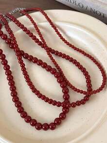 1 chiếc vòng cổ hạt cườm màu đỏ phong cách tối giản cổ điển, vòng cổ choker thanh lịch. - vòng cổ đính cườm - Xem 4