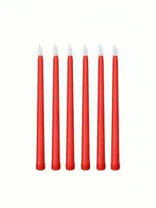 6入LED無焰蠟燭，情人節蠟燭燈，3D晶片逼真火焰，電池供電尖頭茶蠟燭，適用於生日、婚禮、生日派對、情人節裝飾、桌面窗戶居家派對裝飾、情人節壁爐蠟燭裝飾、派對與DIY手工藝、無焰窗戶蠟燭、經典柱狀蠟燭用於居家派對、居家婚禮裝飾（紅色） - 紅色 - 查看 9