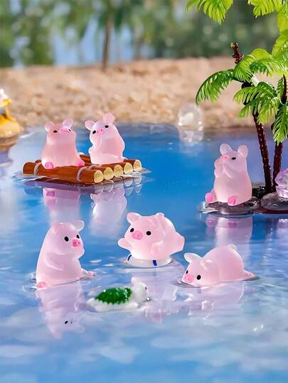 12/24pcs Luminous Mini Resin Pink Pigs Figurines, Miniature Glow In The Dark Piggy Tiny Animals Ornaments For DIY Fairy Garden, Birthday Party Gift Filling, Micro Landscape Craft, Glass Container, Potted Plant Decor, Car Interior Accessories, Home Decor, Bookcase, Living Room Scenes, Theme Party Gift Bag Stuffers