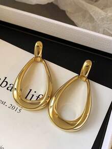 1 Pair Fashionable Minimalist Elegant Niche High-End Design Versatile Hollow Water Drop Earrings, Suitable For Women's Daily, Festival And Party Wear - Gold - View 4
