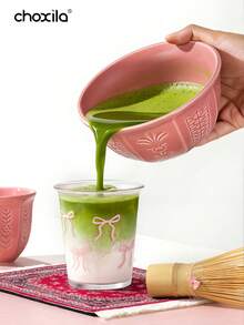 choxila 4/8pcs Pink/Green Matcha Set, Ceramic Bowl, Plastic Matcha Whisk, Matcha Accessories, Dishwasher , Easy To Clean - Green Set - View 6