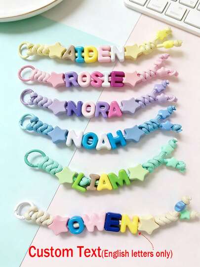 [Custom] 1pc Handmade Woven Keychain, Acrylic Star, Acrylic Letter Beads, Custom Handmade Woven Gift, Backpack Pendant, Birthday Gift, Back To School Gift, Valentine's Day Gift