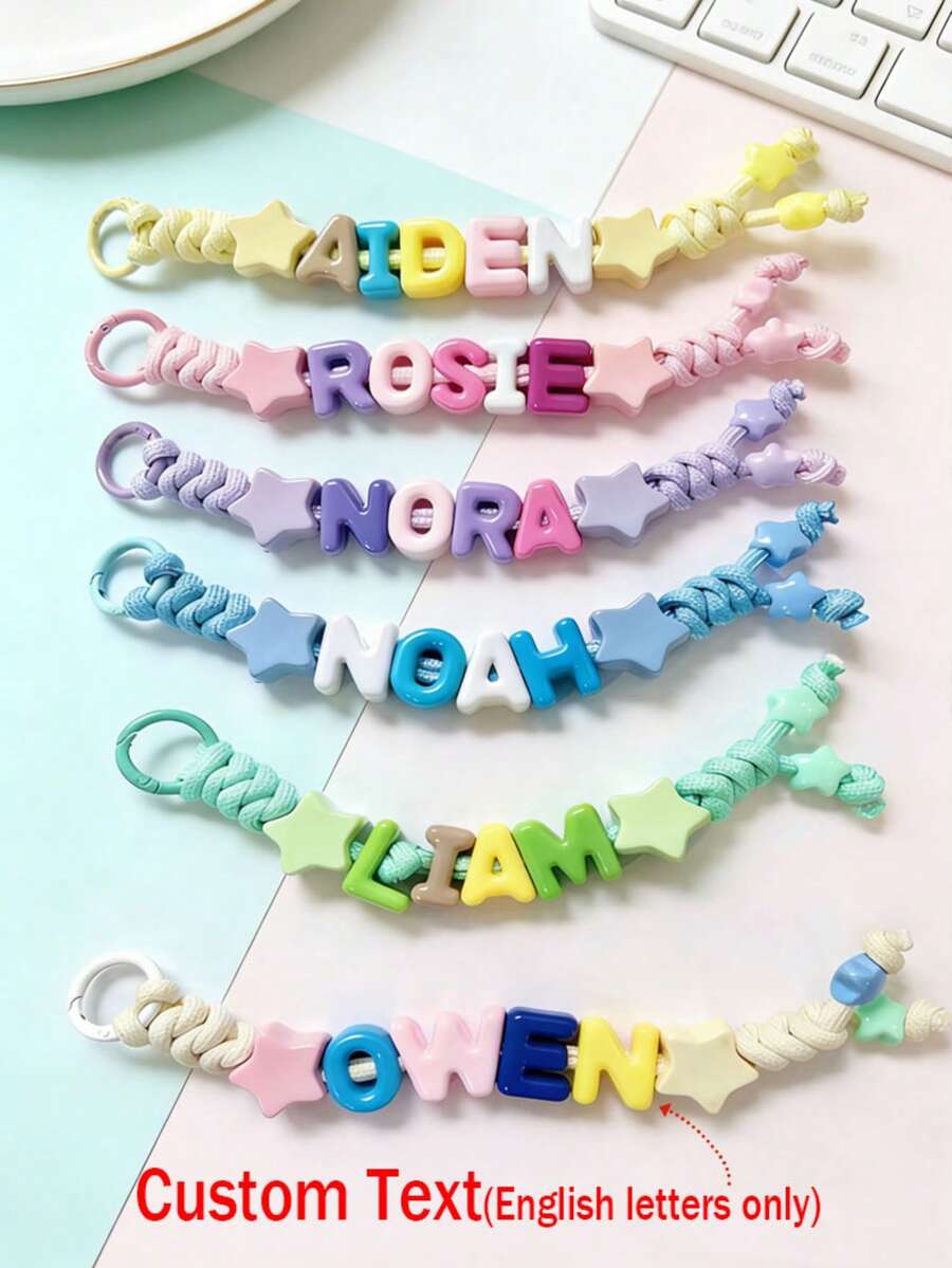 1 pieza Llavero tejido a mano personalizado, estrella de acrílico, cuentas de letras de acrílico, regalo tejido a mano personalizado, colgante de mochila, regalo de cumpleaños, regalo de vuelta a la escuela, regalo del Día de San Valentín - Llavero de cuerda trenzada - Ver 1