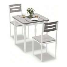Conjunto de mesa de comedor para 2, mesa de comedor y 2 sillas, conjunto de mesa de comedor de 3 piezas con patas de mesa en espiral para espacios pequeños, cocina, apartamento, 300 libras - Gris - Ver 6