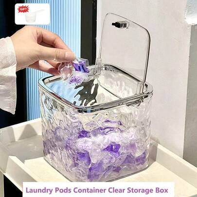 Contenedor de almacenamiento de detergente de lavandería de gran capacidad con cucharón - Organizador de plástico resistente para cápsulas y líquidos, tapa a presión incluida, contenedores de almacenamiento para organización del hogar