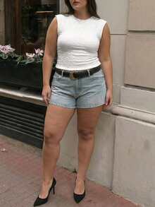 Plus Size Women Solid Color Round Neck Casual Versatile Tank Top - White - View 2
